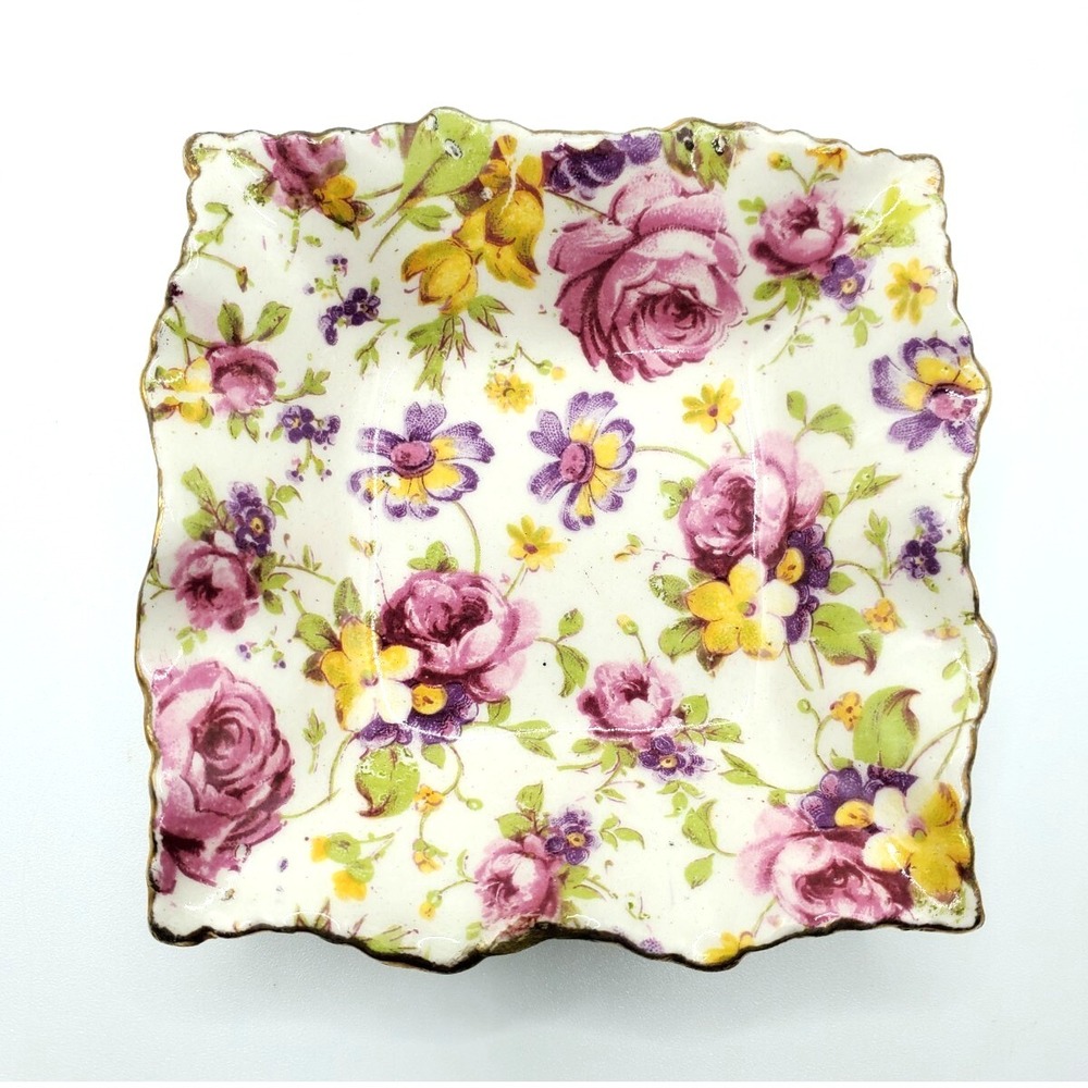 Vintage James Kent Longton England Chintz 3" Ruffled Butter Pat 'RAPTURE'